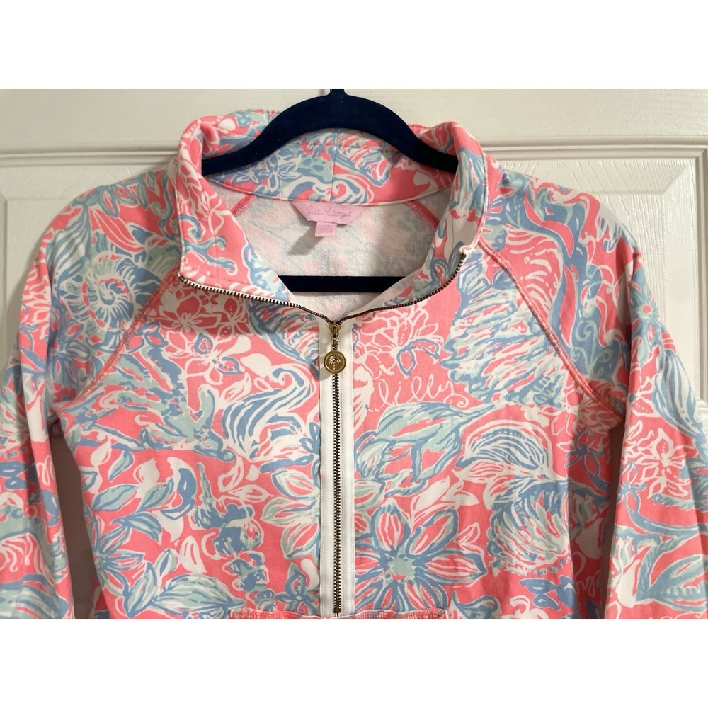 Lilly Pulitzer Skipper Popover Sz XS Pink Sun Ray Summer Siren Pulllover Pockets - Picture 4 of 16